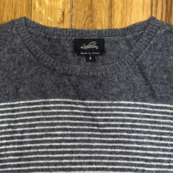 Lochleven 100% Cashmere Gray Striped Crewneck Sweater Jumper Shirt Top S Fits XS - Picture 2 of 3